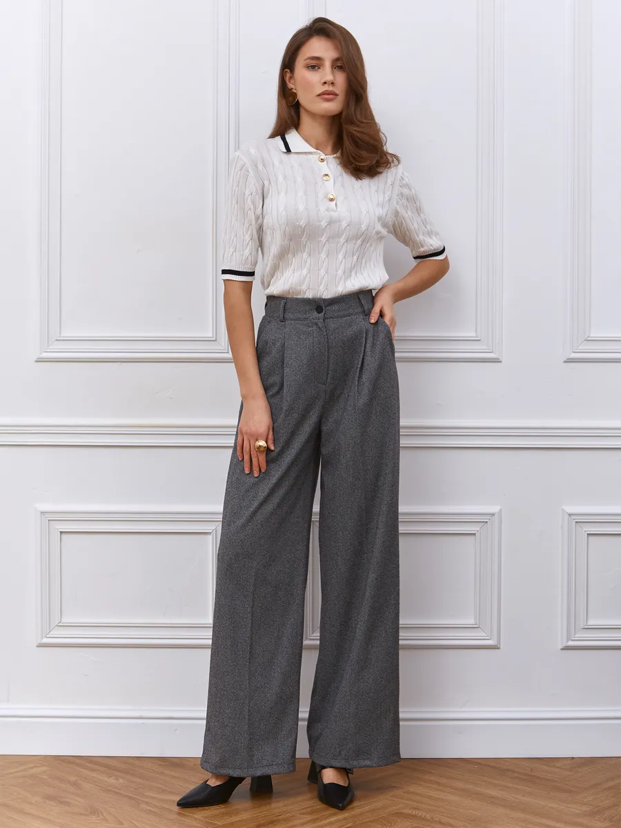 Solène | Pantalon palazzo chaud à chevrons