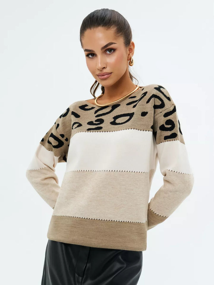 Pull long rayé leopard