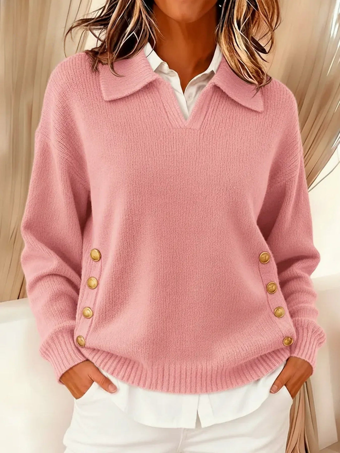 Yolette | Pull Col Polo Boutons Dorés