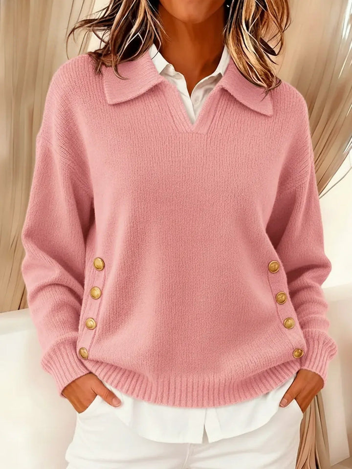 Yolette | Pull Col Polo Boutons Dorés