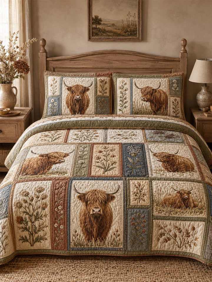 Ensemble de literie matelassé 3 pièces Highland Cow