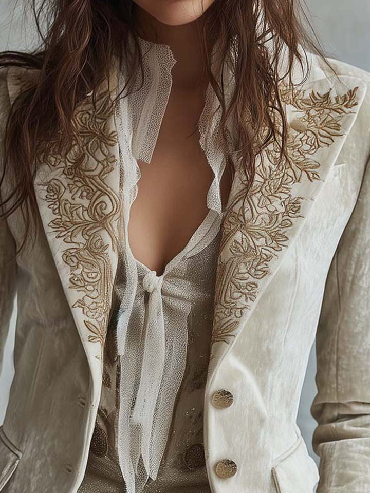 Blazer Tailleur Brodé Ivoire pour Femmes