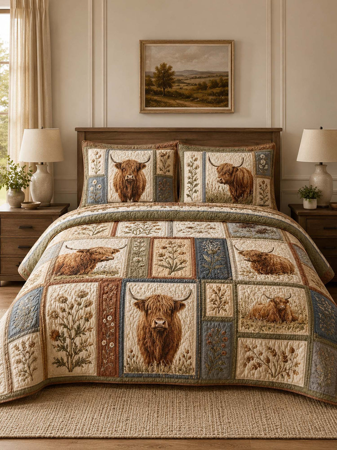 Ensemble de literie matelassé 3 pièces Highland Cow