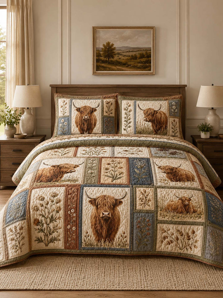 Ensemble de literie matelassé 3 pièces Highland Cow