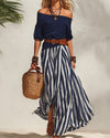 MADISON | Ensemble Jupe Maxi Rayée avec Top Off-Shoulder