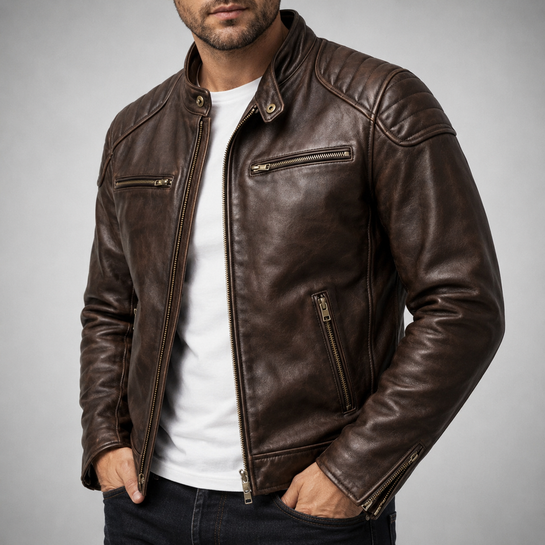 Maddox | Blouson biker en cuir vintage