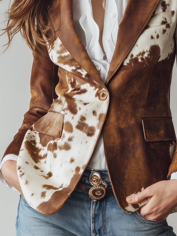 Blazer Écologique Vintage Imprimé Vache pour Femmes