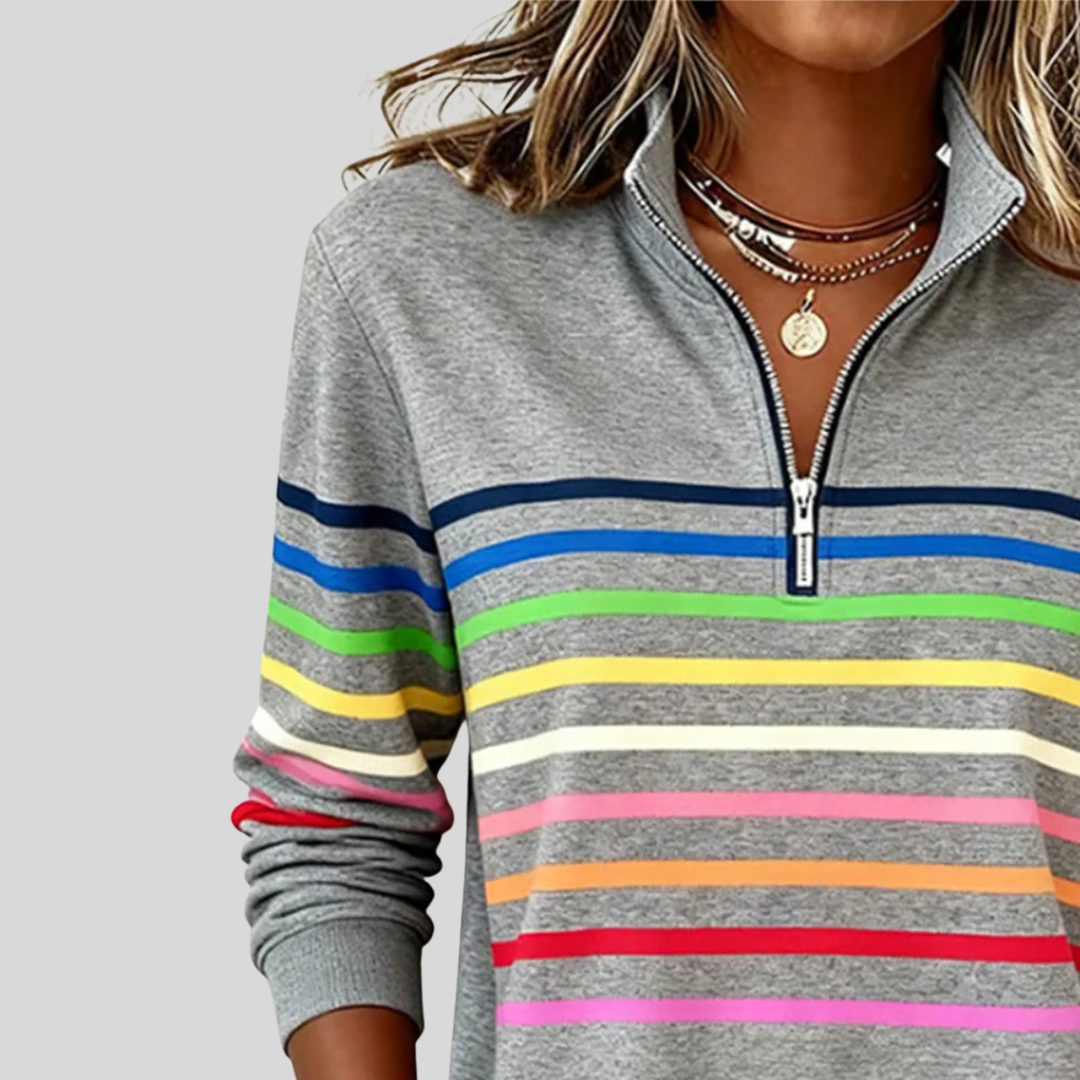Isabelle™ | Sweat-shirt à col zippé coloré à rayures