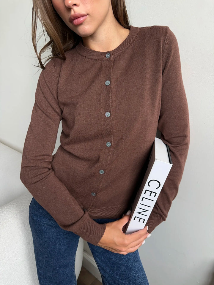 Cardigan femme boutonné — Marron — vue 7