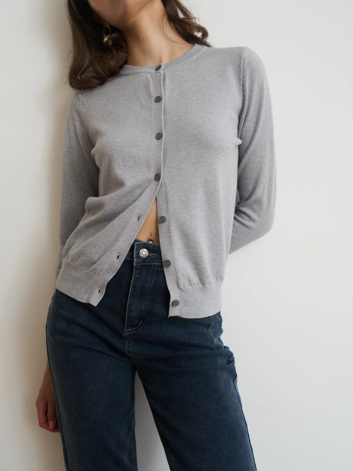 Cardigan femme boutonné — Gris clair — vue 7