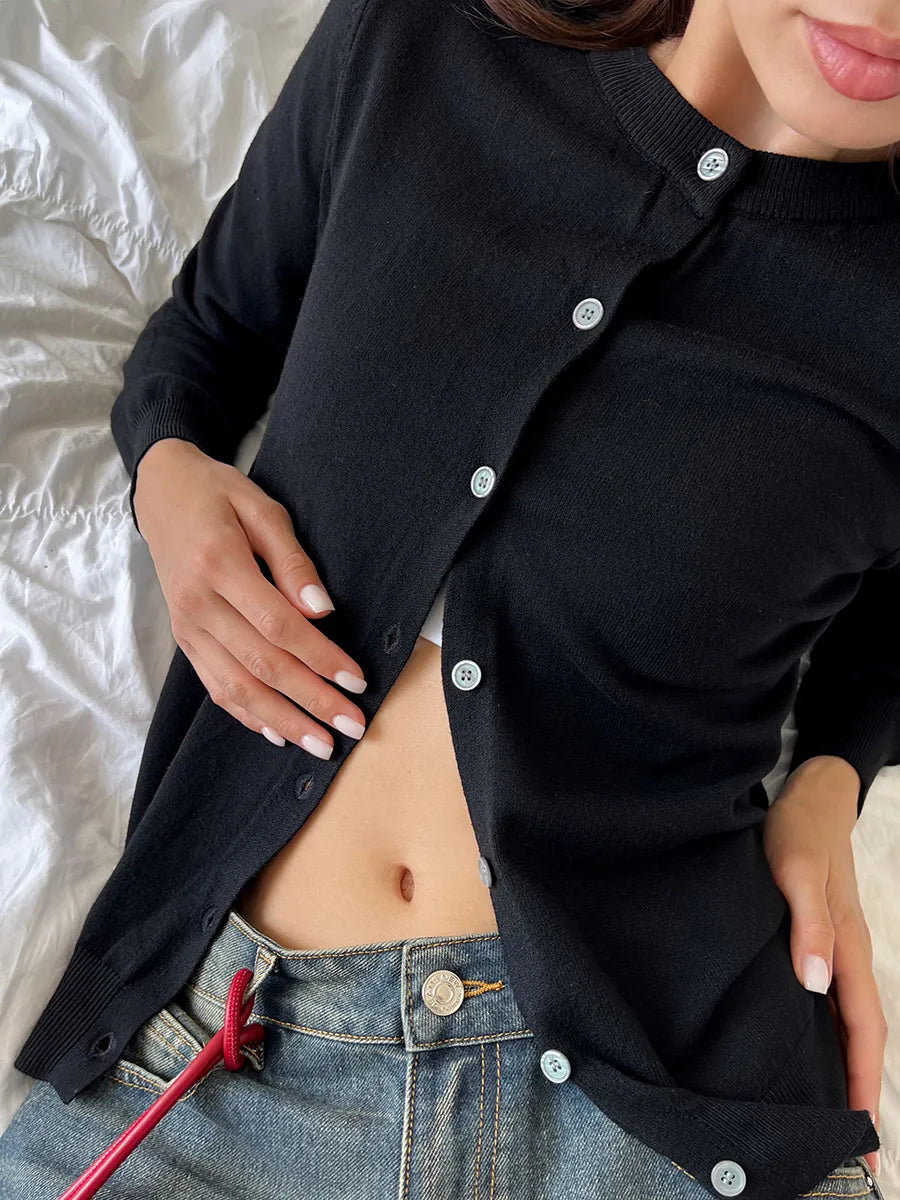 Cardigan femme boutonné — Noir — vue 7