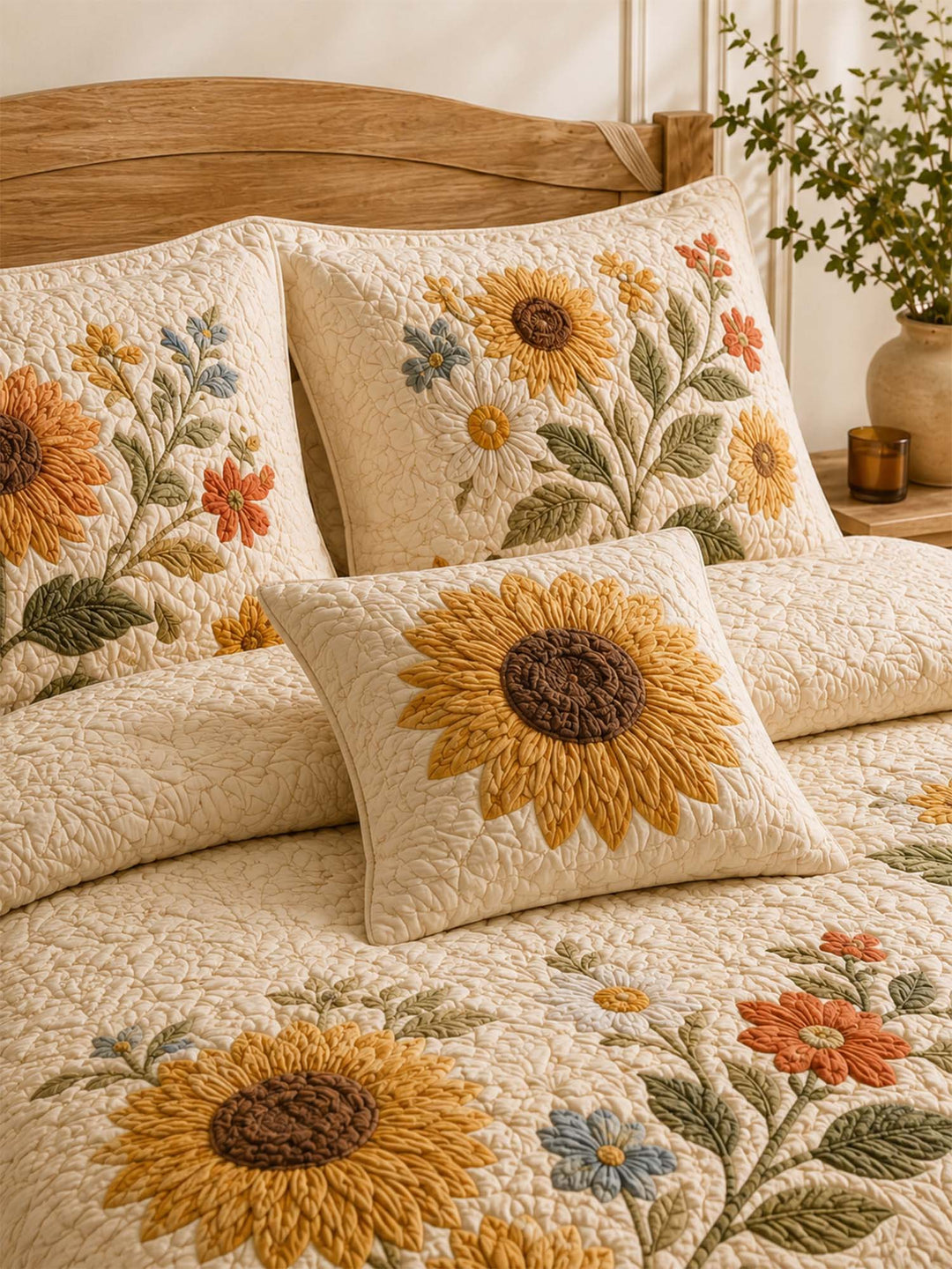 Ensemble de literie matelassé floral tournesol