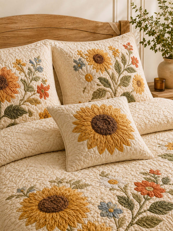 Ensemble de literie matelassé floral tournesol