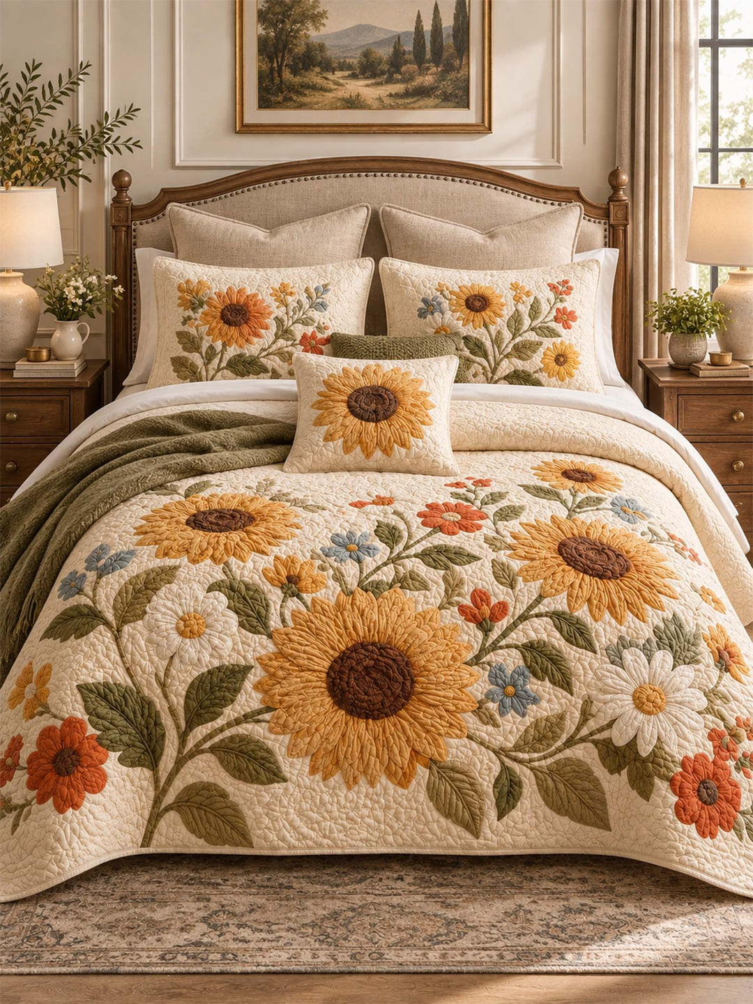 Ensemble de literie matelassé floral tournesol