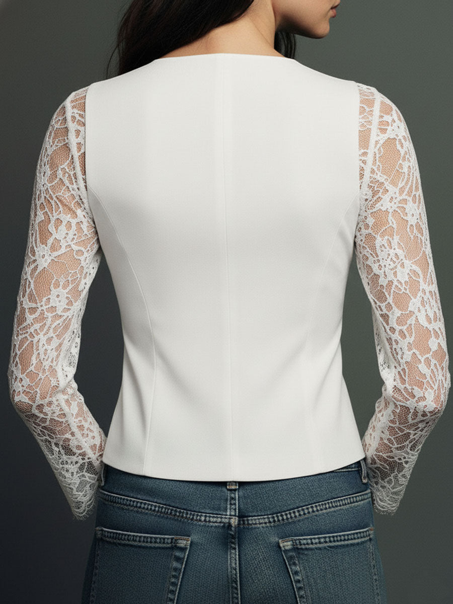 Vittoria | Blazer Noir avec Manches Semi-Transparentes