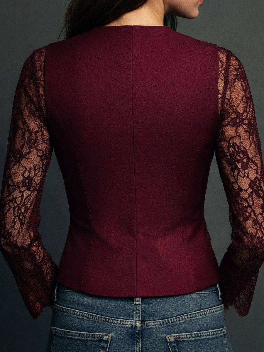 Vittoria | Blazer Noir avec Manches Semi-Transparentes