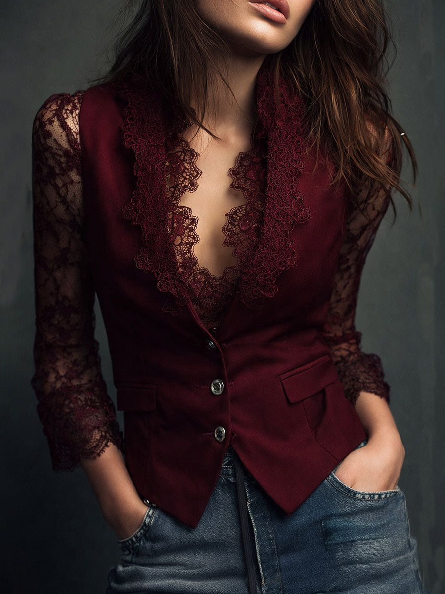 Vittoria | Blazer Noir avec Manches Semi-Transparentes