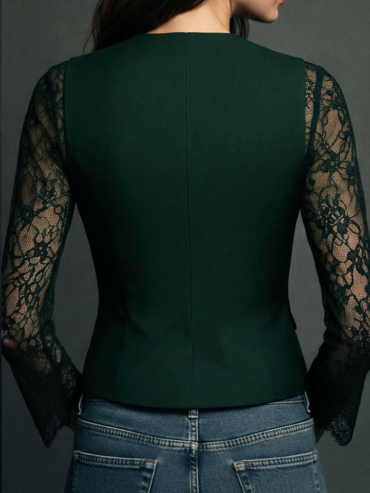 Vittoria | Blazer Noir avec Manches Semi-Transparentes