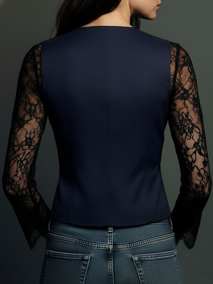 Vittoria | Blazer Noir avec Manches Semi-Transparentes