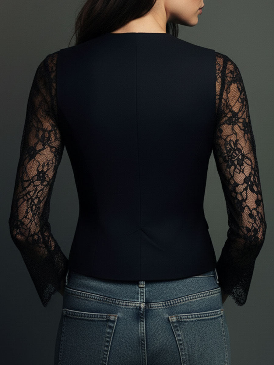 Vittoria | Blazer Noir avec Manches Semi-Transparentes