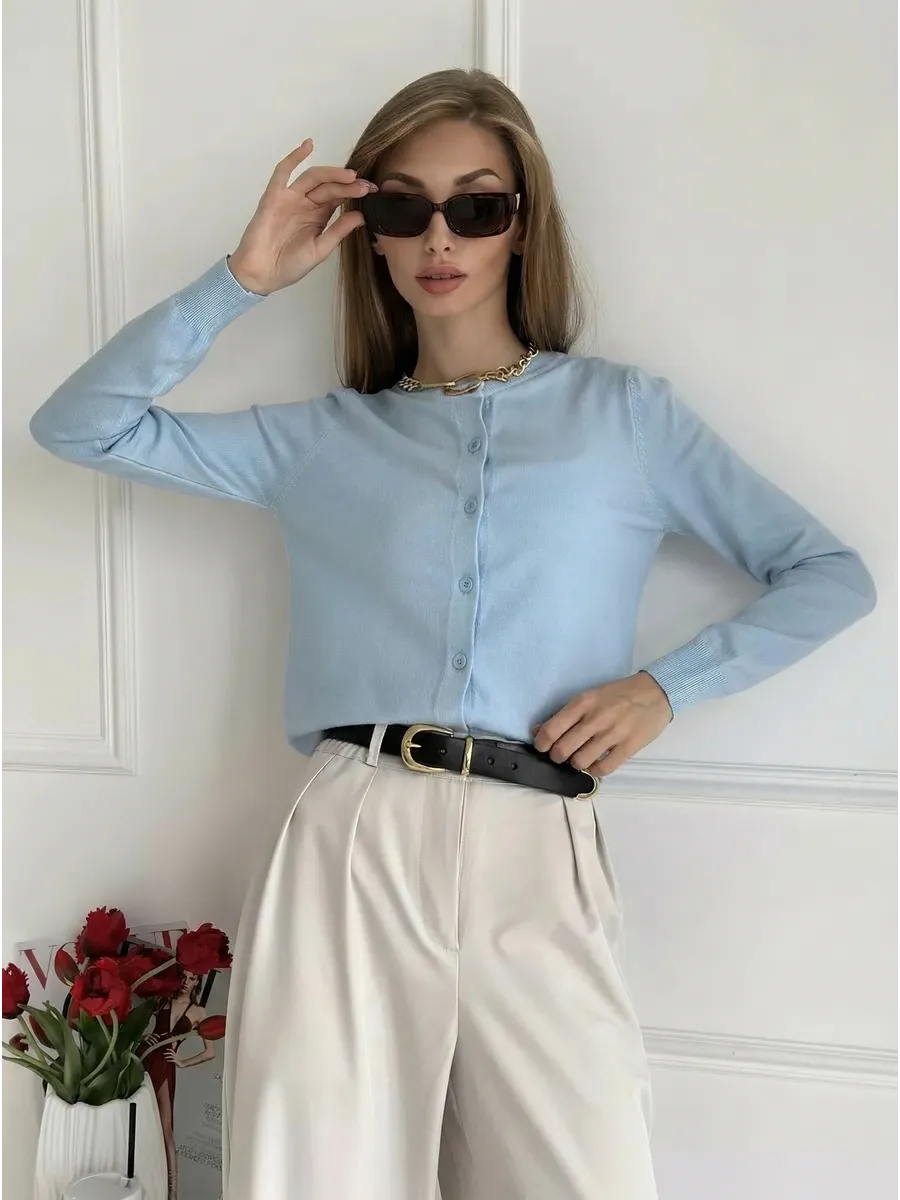 Cardigan femme boutonné — Bleu clair — vue 8