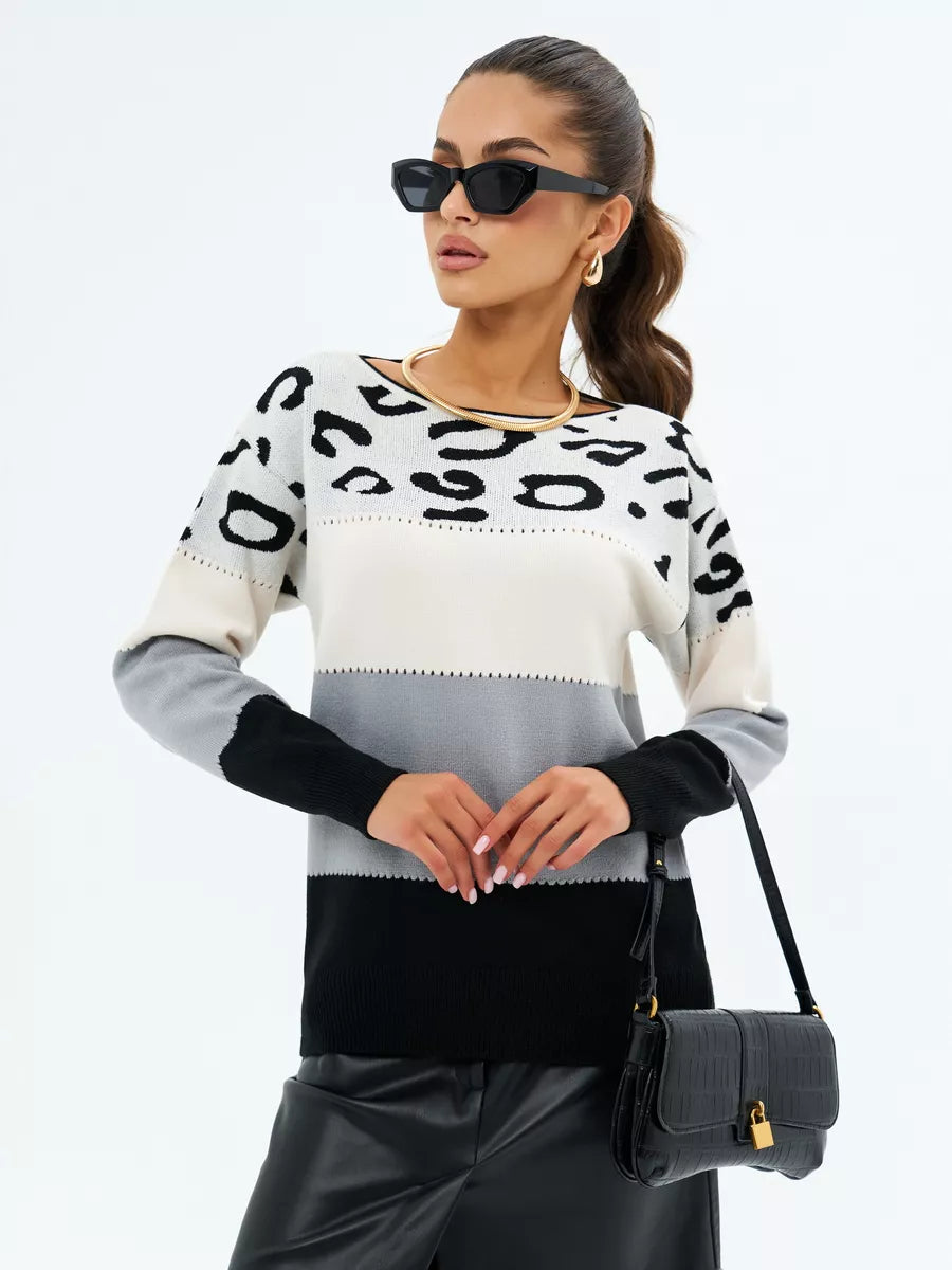Pull long rayé leopard