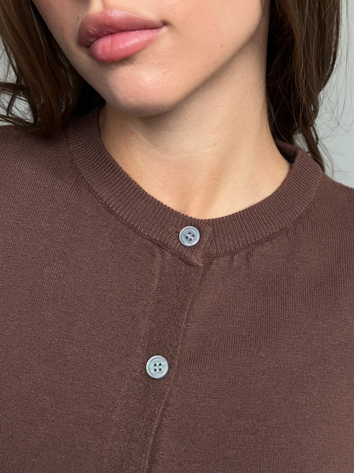 Cardigan femme boutonné — Marron — vue 8