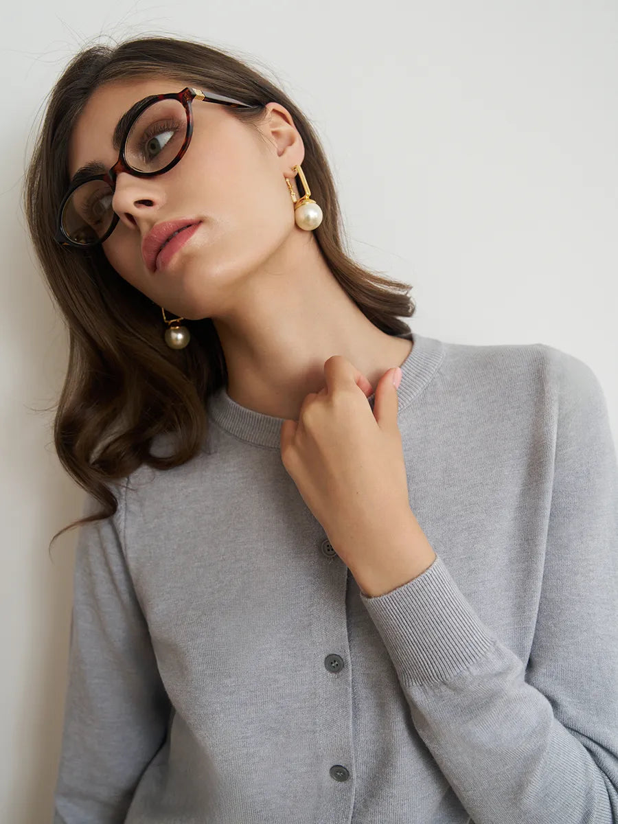 Cardigan femme boutonné — Gris clair — vue 8