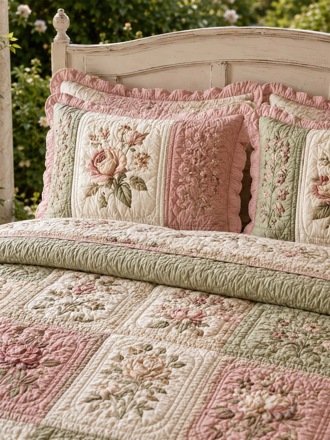 Ensemble de literie matelassé floral vintage 3 pièces