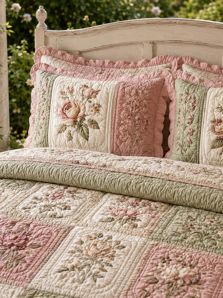 Ensemble de literie matelassé floral vintage 3 pièces