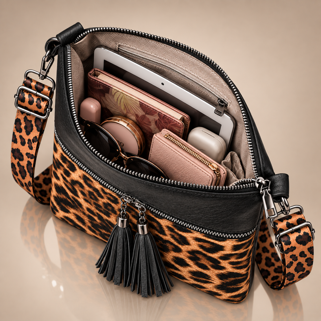 Lilianne | Sac bandoulière léopard à pompons