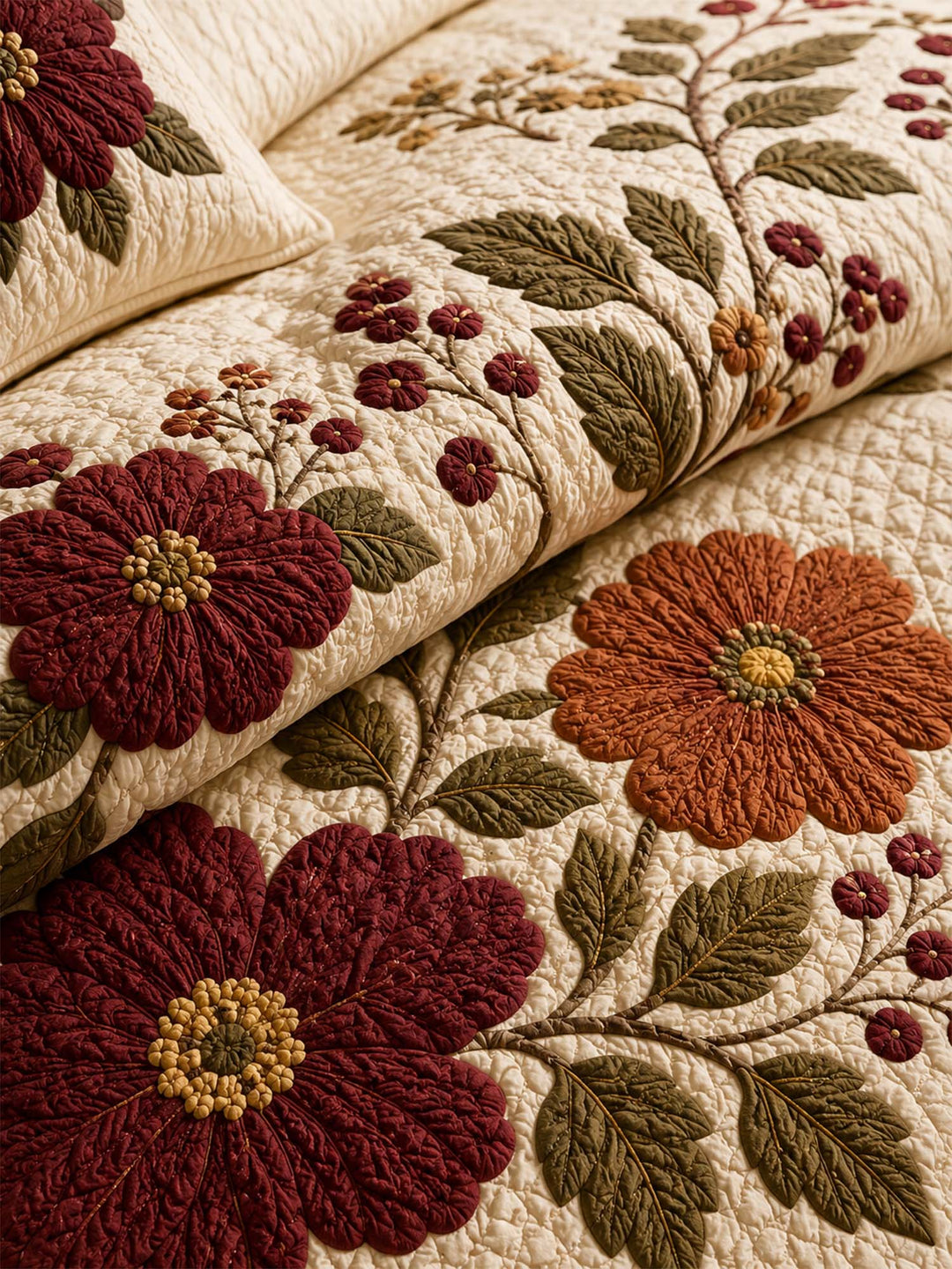Ensemble de literie matelassé floral vintage 3 pièces