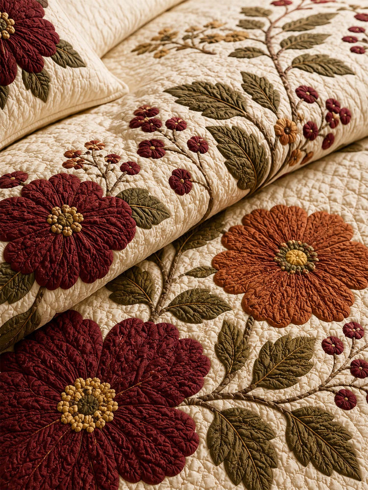 Ensemble de literie matelassé floral vintage 3 pièces