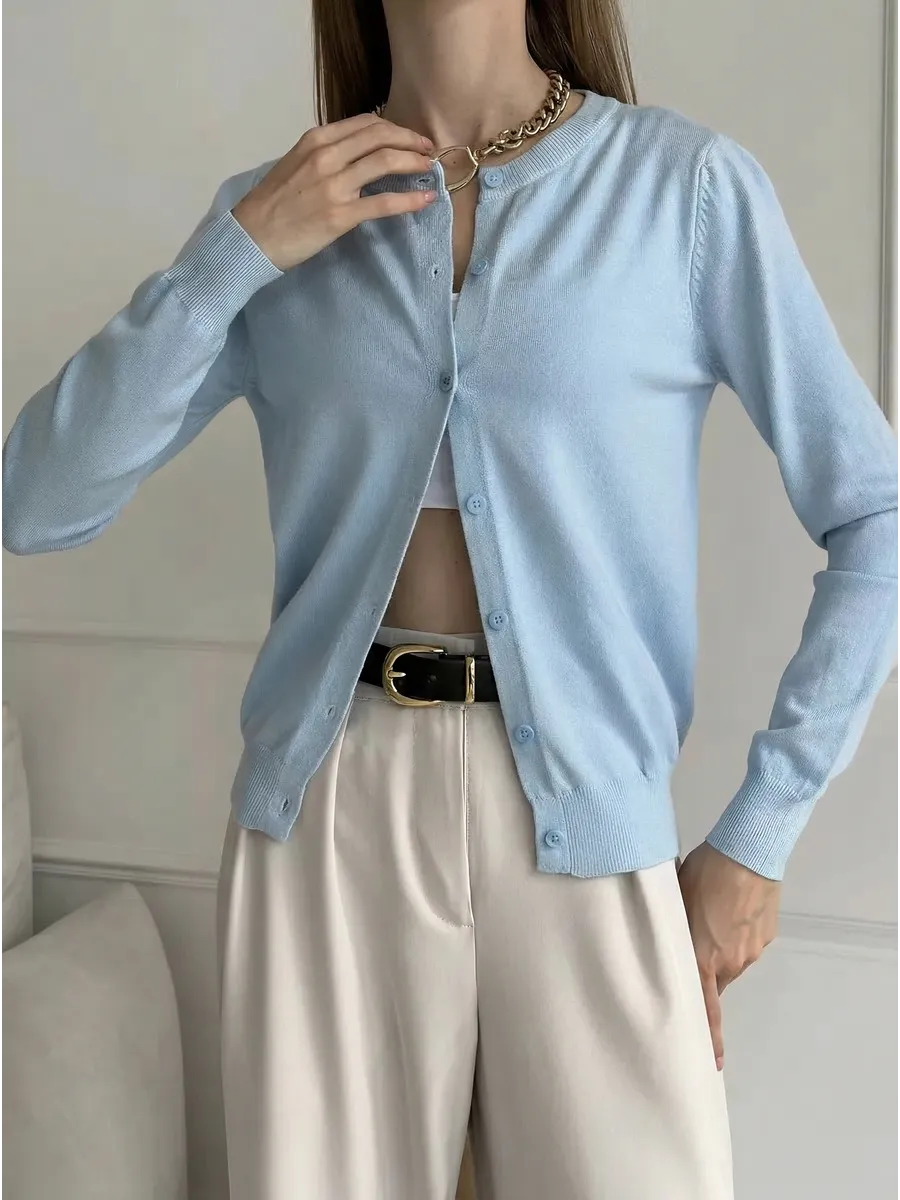 Cardigan femme boutonné — Bleu clair — vue 9