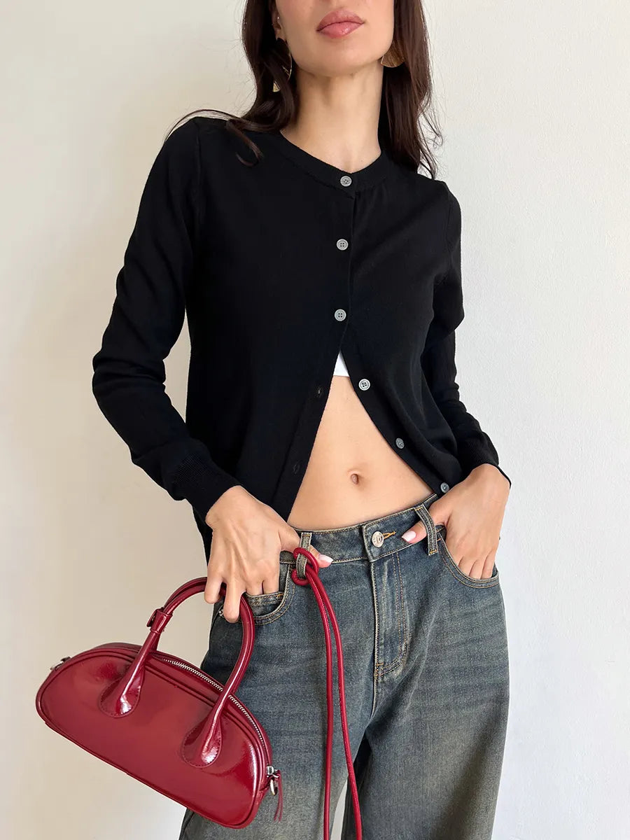 Cardigan femme boutonné — Noir — vue 9