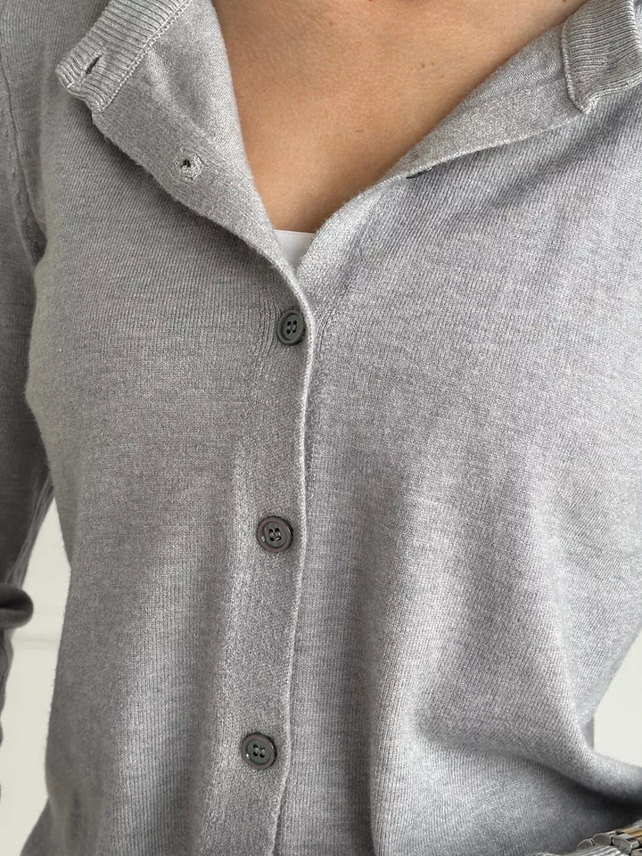 Cardigan femme boutonné — Gris clair — vue 9