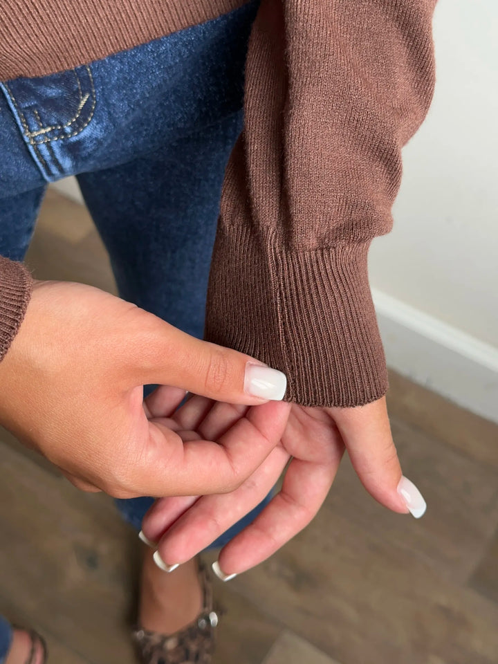 Cardigan femme boutonné — Marron — vue 9