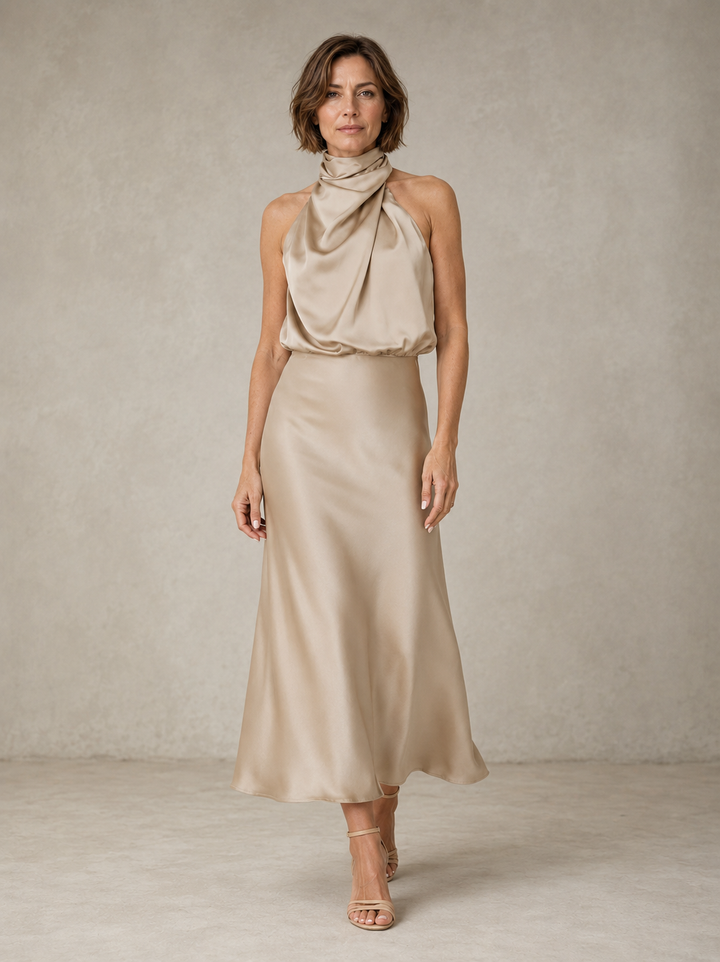 Harper | Robe de Soirée Satinée à Col Halter