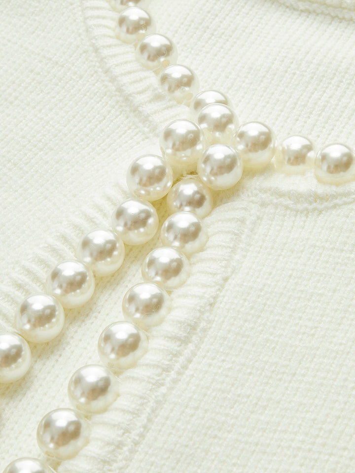Cardigan à Ourlet Déchiré avec Détails en Perles