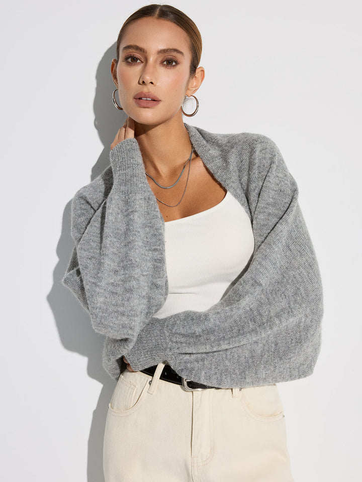 Cardigan Oversized en Mélange de Laine à Manches Chauve-Souris