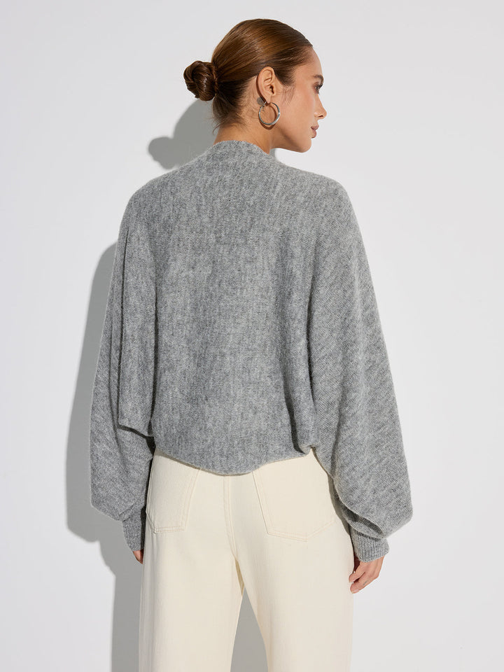 Cardigan Oversized en Mélange de Laine à Manches Chauve-Souris