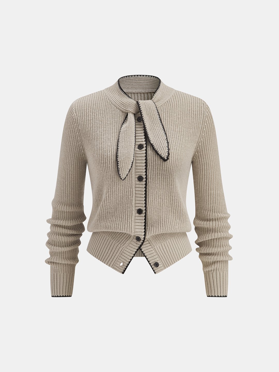 Cardigan en Laine Mélangée avec Détail Contrasté au Col