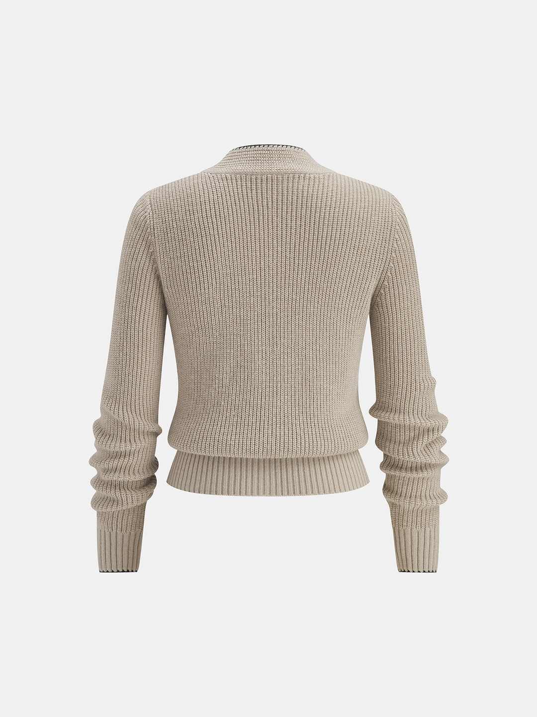 Cardigan en Laine Mélangée avec Détail Contrasté au Col
