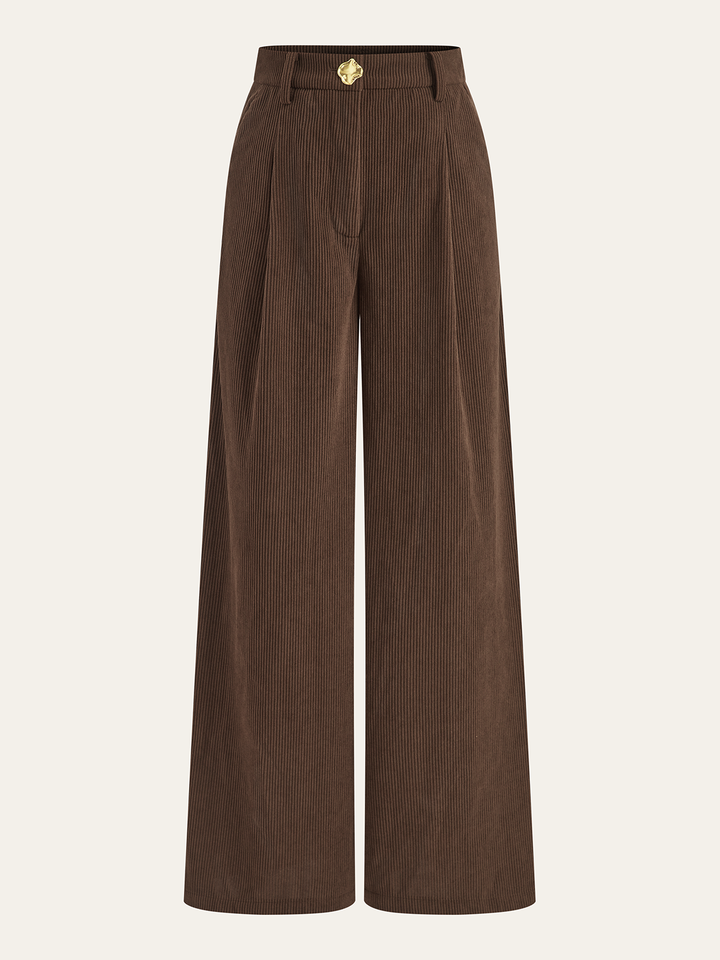 Pantalons plissés en velours côtelé à jambes larges