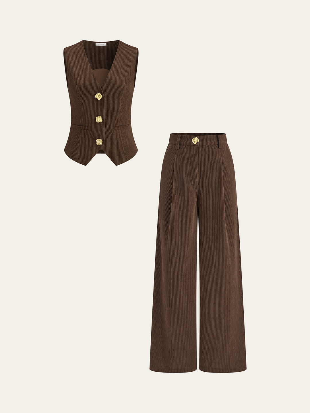 Pantalons plissés en velours côtelé à jambes larges