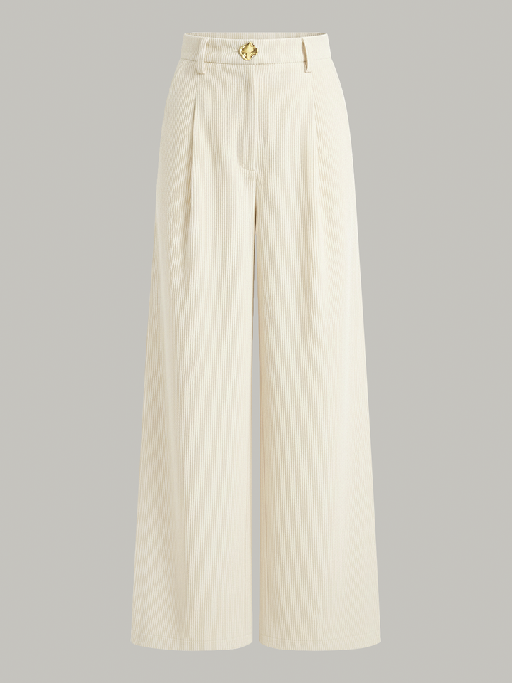 Pantalons plissés en velours côtelé à jambes larges