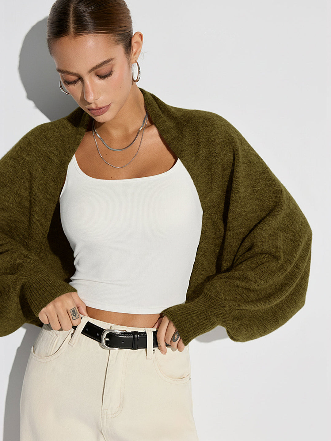 Cardigan Oversized en Mélange de Laine à Manches Chauve-Souris