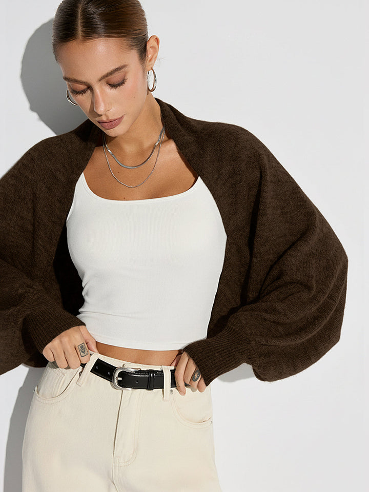 Cardigan Oversized en Mélange de Laine à Manches Chauve-Souris
