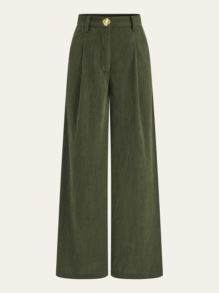 Pantalons plissés en velours côtelé à jambes larges