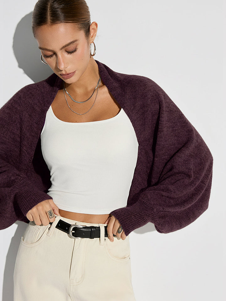 Cardigan Oversized en Mélange de Laine à Manches Chauve-Souris